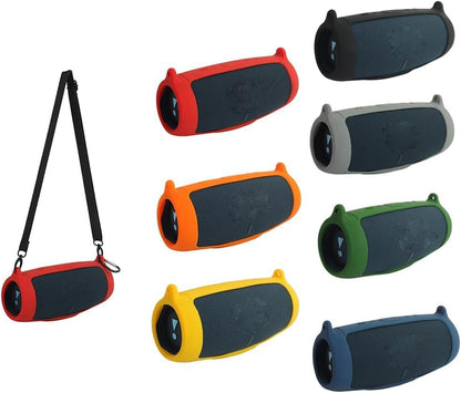 Silicone Case Cover for JBL Charge 5 Bluetooth Speaker, Travel Carrying Protective with Shoulder Strap and Carabiner (Green) - color: Green
