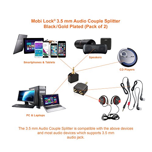 2Pcs 3.5mm Headphone Y Splitter, 1 Male to 2 Female Jacks, Share Audio | 2 users hear 1 source, for phones, tablets, laptops & media players, gold-plated contacts