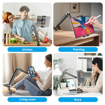 Portable Monitor Arm Mount Holder Screen Stand 18.5" 360° Rotating Base | Solid Aluminum,Tool-Free Tilt,No Sagging,Zero Plastic Joints,Hybrid Lock,Desk Protection Clamp for WFH Setups & Coding - size: up to 18.5"