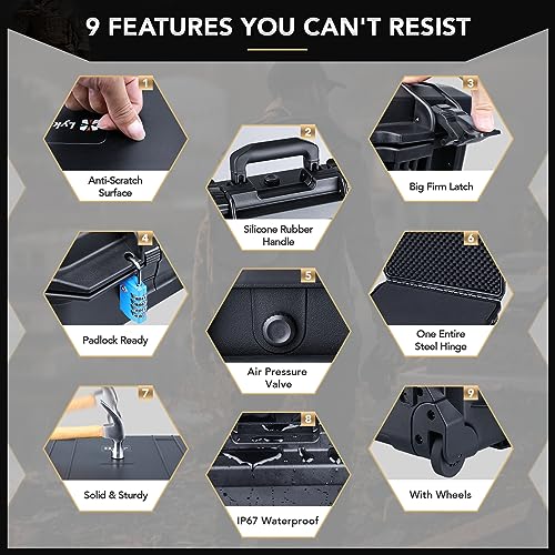 Lykus HC-5120 Hard Case with Wheels and Foam, Inner Size 18.98*10.24*6.3in | IP67 Waterproof, Pluckable Foam, Suitable for Cameras, Lenses, Electronic Equipment and More - size: HC-5120: 21.85x13.78x9.06 inch