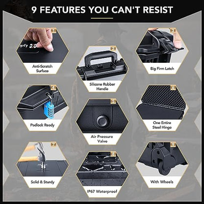 Lykus HC-5120 Hard Case with Wheels and Foam, Inner Size 18.98*10.24*6.3in | IP67 Waterproof, Pluckable Foam, Suitable for Cameras, Lenses, Electronic Equipment and More - size: HC-5120: 21.85x13.78x9.06 inch
