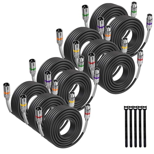 XLR Cables 10FT 10 Pack, Heavy Duty Oxygen-Free Copper 3-Pin Balanced Shielded XLR Male to Female Microphone Cable for Recording Studio Speaker, PA Systems, Audio Mixer and More - size: 10 Feet, style: 10-pack