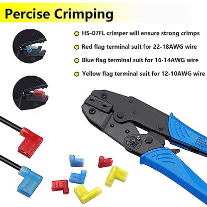 smseace 120Pcs Right Angle Spade Connector 22-18/16-14/12-10AWG Nylon Quick Disconnect Flag Terminal Red/Yellow/Blue 90 Degree Wire Terminal Connector - size: 120Pcs