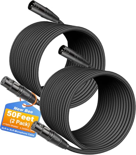 New Bee XLR Cable 50ft 2-Pack Male to Female Microphone Cable | Balanced 3 Pin, Nylon Braided, for Studio Recording, Mixing, Powered Speakers & Audio Interface - size: 50 Feet