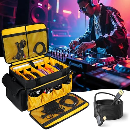 DJ Equipment Bag with 5 Detachable Dividers,DJ Cable File Bag with Laptop and Microphone Slots,Travel Dj Gig Organizer Bags for DJ Gear,Musicians, Professional and Dj Accessories( 18.5"×11.5"×11") - size: S( 18.5"×11.5"×11")