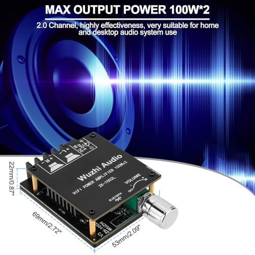Mini Amplifier Board Bluetooth Amplifier 2.0 2X100W 5V-24V Audio Power Amplifier Module for Store Home Theater Speakers (ZK-1002L)