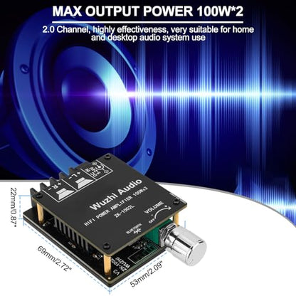 Mini Amplifier Board Bluetooth Amplifier 2.0 2X100W 5V-24V Audio Power Amplifier Module for Store Home Theater Speakers (ZK-1002L)