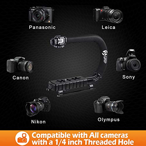Zeadio Video Handheld Stabilizer, Triple Cold-Shoe Handle Grip with Smartphone Holder、360° Ball Head Mount, Compatible with All Camera Sport Camera DSLR Smartphone