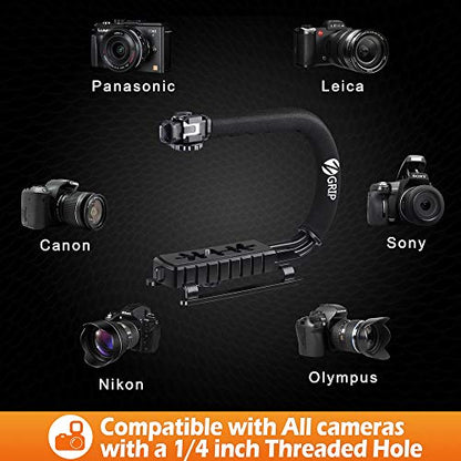 Zeadio Video Handheld Stabilizer, Triple Cold-Shoe Handle Grip with Smartphone Holder、360° Ball Head Mount, Compatible with All Camera Sport Camera DSLR Smartphone