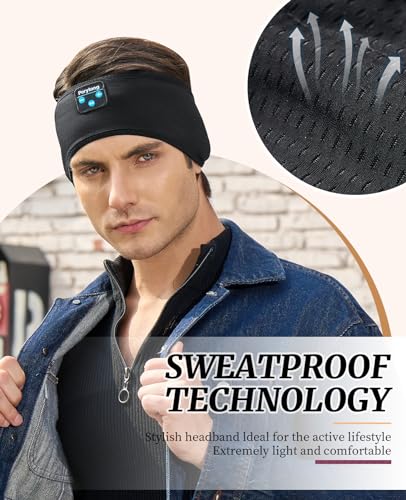 Perytong Sleep Headphones Wireless, Bluetooth Sports Headband Headphones with Ultra-Thin HD Stereo Speakers Perfect for Sleeping,Workout,Jogging,Yoga,Insomnia, Air Travel, Meditation (DeepBlack) - color: DeepBlack