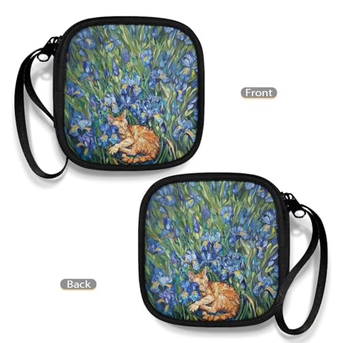 Blue Flower and Cat Portable Wireless Headphone Case, Earphone Storage Bag Carrying Case, Earbud Holder with Handle Headphone Bag Travel - color: Blue Flower And Cat