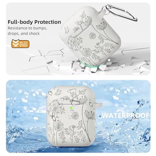 Lerobo for AirPod Case 2nd/1st Generation with Keychain | Flower Engraved Soft Silicone Cover for AirPods 2 Case, Wireless Charging, Shockproof, One-piece Design, Starlight - color: Starlight