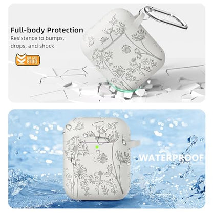 Lerobo for AirPod Case 2nd/1st Generation with Keychain | Flower Engraved Soft Silicone Cover for AirPods 2 Case, Wireless Charging, Shockproof, One-piece Design, Starlight - color: Starlight