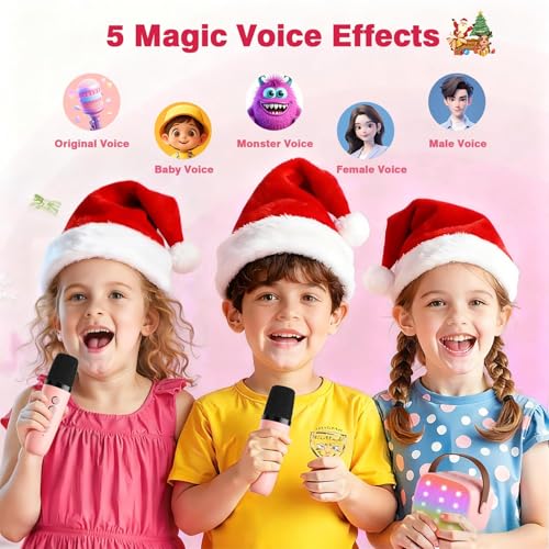 Mini Karaoke Machine with 2 Wireless Microphones, 2026 TOP Kids Portable Bluetooth Karaoke Machine for 3, 4, 5, 6, 7, 8, 9,10,11,12+Year Old, Christmas Birthday Gifts for Girls Boys Adults Home Party - color: Pink