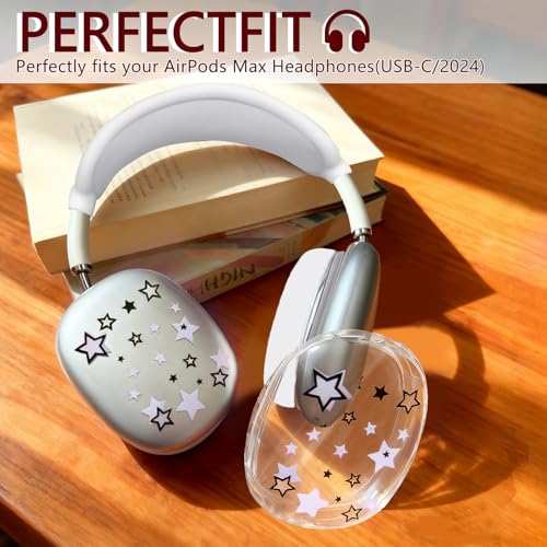 Silicone Case for AirPods Max Headphones, Clear Star Soft TPU Ear Cups Cover/Ear Pad Cover/Headband Protection for Apple AirPods Max USB-C/Lightning (2024/2020) (White) - color: White