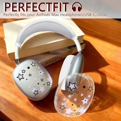 Silicone Case for AirPods Max Headphones, Clear Star Soft TPU Ear Cups Cover/Ear Pad Cover/Headband Protection for Apple AirPods Max USB-C/Lightning (2024/2020) (White) - color: White