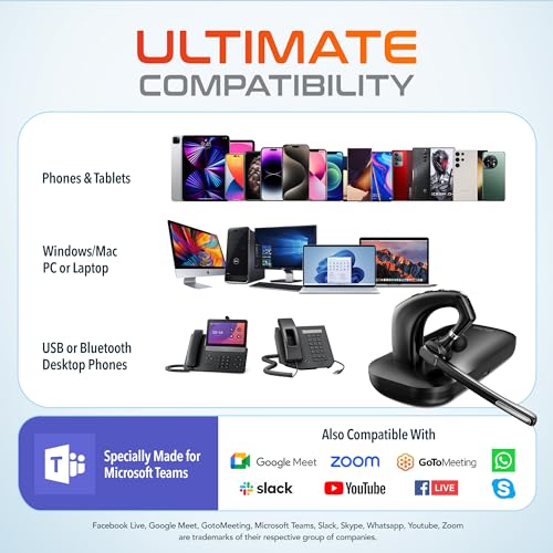Delton Wireless Headset for Computer with Charging Case | Bluetooth Headset with Noise-Cancelling Mic, Specially Designed for MS Team, Zoom, Google Meet, Driving, and Office