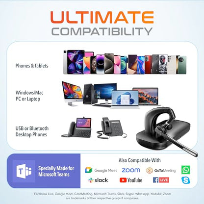 Delton Wireless Headset for Computer with Charging Case | Bluetooth Headset with Noise-Cancelling Mic, Specially Designed for MS Team, Zoom, Google Meet, Driving, and Office