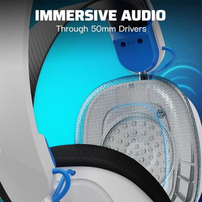 PDP Phantom Air Dual-Mode Wireless Gaming Headset for PlayStation: PS5, PS4, PC, Bluetooth Compatible, Rechargeable 35-Hour Battery, 50mm Drivers, On-ear Headphone Controls, Officially Licensed, White - color: White, style: PlayStation