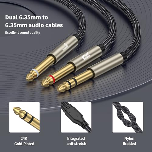 1/4 inch TRS Stereo Y-Splitter Insert Cable, 1/4 Inch Male Jack to Dual 1/4inch(6.35mm) Male TS Mono Breakout Cable Audio Patch Cord (26FT) - size: 26FT