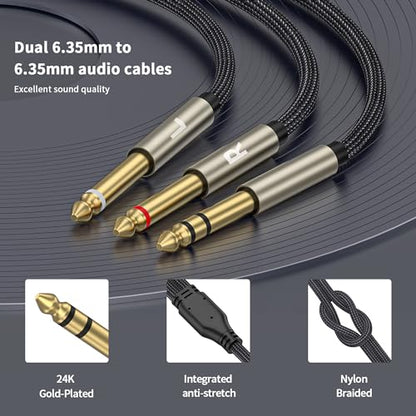 1/4 inch TRS Stereo Y-Splitter Insert Cable, 1/4 Inch Male Jack to Dual 1/4inch(6.35mm) Male TS Mono Breakout Cable Audio Patch Cord -20FT - size: 20FT