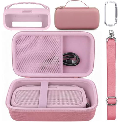 co2CREA Hard and Silicone Travel Case for Bose SoundLink Flex 2/1,Pink | 2nd Gen Compatibility, Dual-Layer Protection, EVA Hard Shell, Silicone Cover, Adjustable Shoulder Strap, Aluminum Carabiner - color: Pink Case
