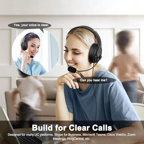 MKJ USB-A Wired Headset with Mic for PC, Computer Headphones for Office | Noise Canceling Microphone, Call Center Laptop Headset , Volume Control, Compatible with Ms Teams Zoom Webex, Online Meeting