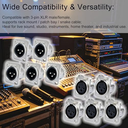 RIVIERA XLR Panel Mount Chassis 3pin Male & Female Nickel Plated Metal Housing and Silver Chrome-Plated Contacts (5 Male + 5 Female Silver) - color: Silver, size: Male+Female