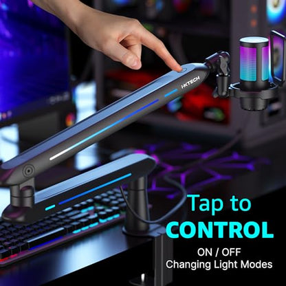 RGB Low Profile Boom Arm for Mic, Adjustable Microphone Arm Stand with Desk Mount Clamp, Rotatable Microphone Boom Arm Mic Stand with Cable Management for Podcast Streaming Gaming Studio. - color: 4 LIZARD RGB