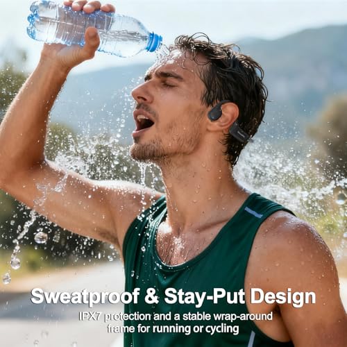 Bone Conduction Headphones,IPX7 Waterproof Wireless Bone Headphones,Open Ear Headphones Bluetooth 5.3 Built-in Mic,10H Playtime for Running,Cycling,Hiking,Gym,Workout. - color: Gray
