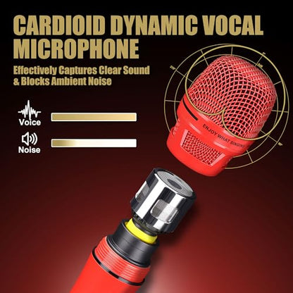 Dynamic Microphone - Professional Vocal Microphone for Singing - Premium Handheld Wired Mic with 16ft XLR to 1/4" Audio Cable - Microfono for Speaker, Mixer, Amplifier & Karaoke Machine - color: A-Red