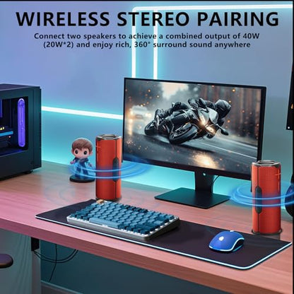 BYANDBY Bluetooth Speaker with IPX5 Waterproof 2 Portable, Long Playtime, Wireless Stereo Pairing, 12W Stereo Sound, BT 5.3, Bassup, Electronics for Home, Shower, Outdoors, Travel(Red) - color: Red