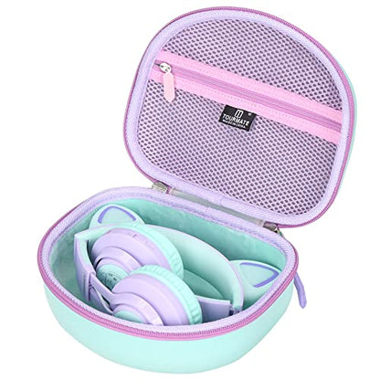 Tourmate Hard Travel Case for Riwbox CT-7 CT-7S / iClever HS01 / FosPower Cat Ear LED Light Kids Wireless Headphones, Protective Carrying Storage Bag (Purple&Green Box for Sale) - color: Purple&Green