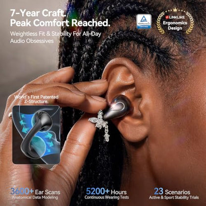 Linklike Air Open Ear Clip-on Earbuds｜Zero-Gravity Wearable Tech｜Butterfly - color: Space Gray