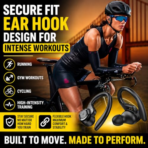 Audance Wireless Sport Earbuds with Ear Hooks, Bluetooth 5.4 Secure Fit Ear Buds for Running & Gym, Sweatproof IPX7, 50H Playtime Charging Case, 4-Mic Clear Call Deep Bass Earphones for iOS & Android