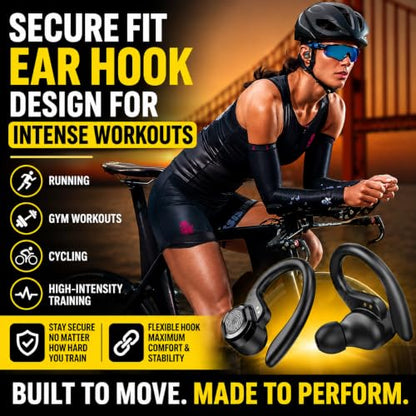Audance Wireless Sport Earbuds with Ear Hooks, Bluetooth 5.4 Secure Fit Ear Buds for Running & Gym, Sweatproof IPX7, 50H Playtime Charging Case, 4-Mic Clear Call Deep Bass Earphones for iOS & Android