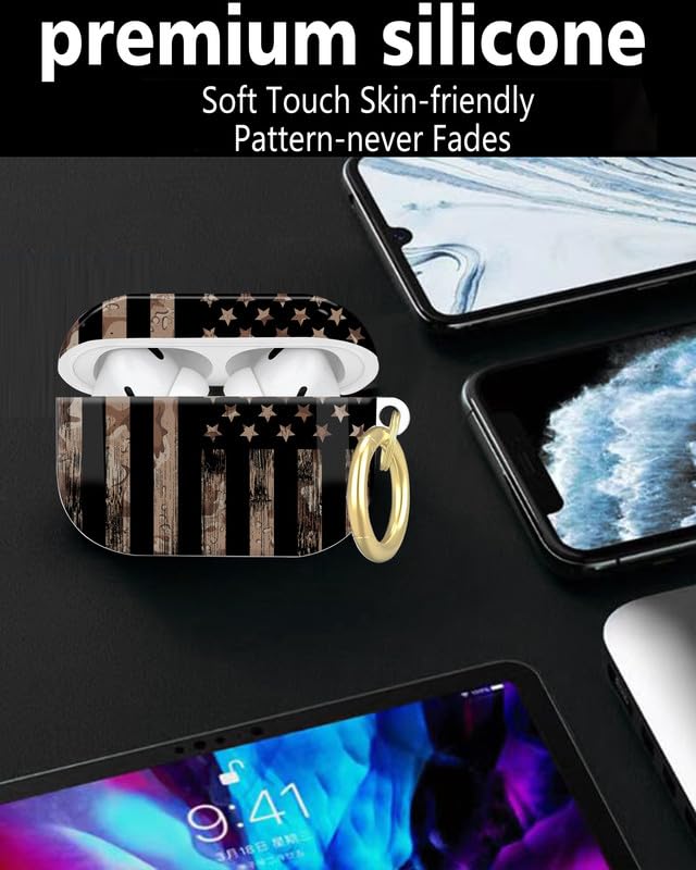 Compatible with AirPod Pro 2nd//1st Generation Case Cover with Key Chain,Full Protective Shockproof Wireless Headphone Case for Airpod Pro 2023/2022/2019(Camouflage American Flag) - color: Camouflage American Flag