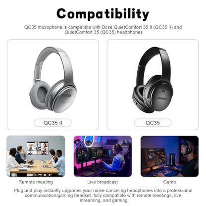 Zosvoses QC35 Boom Microphone Compatible with Bose QC35 & QC35 II Headphones, Boom Gaming Microphone Cable with Mute Switch for Gaming/Zoom/Streaming