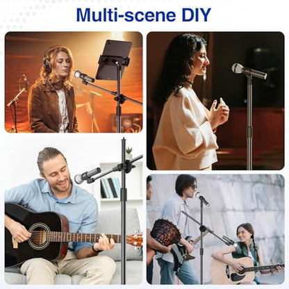 Height Adjustable Boom Mic Stand Tripod with Phone/Tablet Holder | Carrying Bag Included, for Singing Karaoke Stage