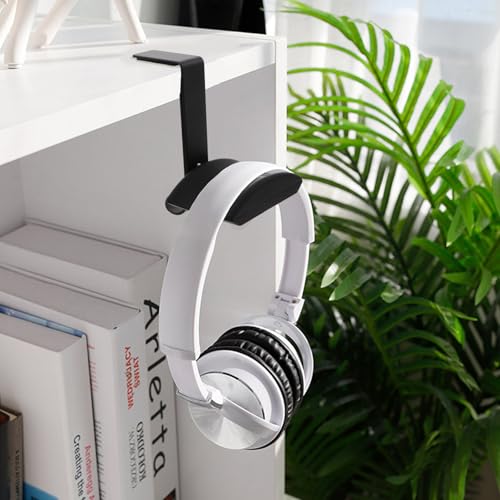 Headphone Hanger Clamp Hook Under Desk Headset Holder Black Metal Mount for Over-Ear Headphones Storage and Organization in Home Or Office