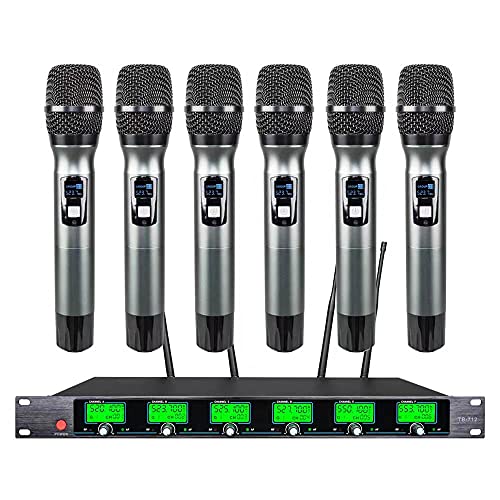 Wireless Microphone System 6 Channel Microphones Pro UHF 6 Handheld Karaoke DJ Karaoke System 6 Whole Metal Karaoke System Church Speaking Conference Wedding Party
