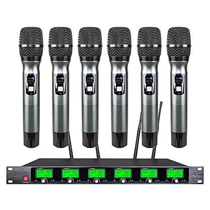 Wireless Microphone System 6 Channel Microphones Pro UHF 6 Handheld Karaoke DJ Karaoke System 6 Whole Metal Karaoke System Church Speaking Conference Wedding Party