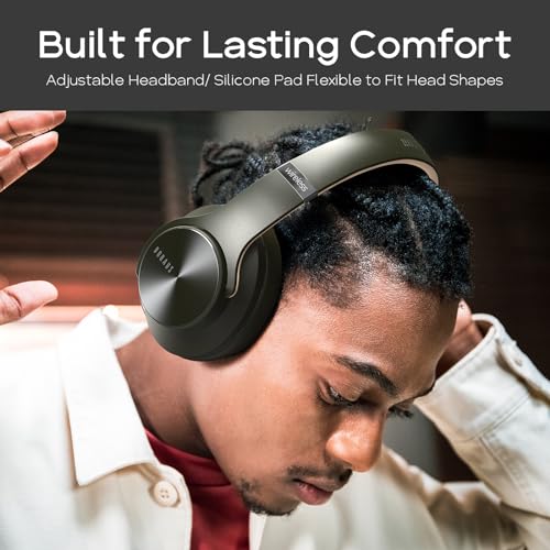 DOQAUS Bluetooth Headphones Over Ear, 90H Playtime, 3EQ Mode, with ENC Mic | Hifi Stereo Sound, Lightweight, Headphones Wireless with Soft Memory Foam Earpads, Deep Bass for Home Office Cellphone PC - color: Green