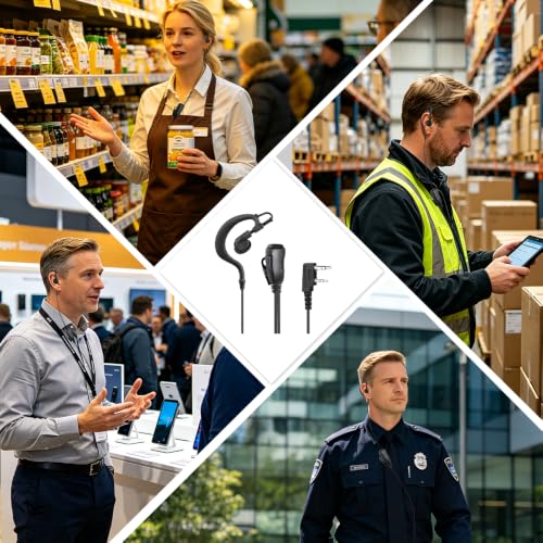 Two Way Radio Earpiece with PTT Compatible with Kenwood 2.5mm+3.5mm 2-Pin Walkie Talkie Headsets Single Wire Mic Headphone