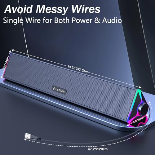 LENRUE Computer Speakers for Desktop,PC Speakers with Single USB for Power and Stereo Sound,Touch Lights Gaming Speakers Sound bar for Desktop PC Laptop(USB-C Adapter Included)