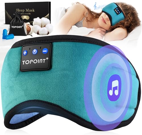 TOPOINT Sleep Mask with Headphones Bluetooth 5.4 Wireless, Sleep Headphone with Microphone Built-in HD Speakers Music, Eye Mask for Sleeping Travel Meditation for Men Women Girl Cool Gadgets - color: Mint, style: Ample Velvet