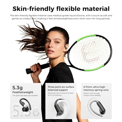 MS219 Ear-Hook in-Ear Bluetooth 6.0 Earbuds, IPX5 Waterproof Wireless Headphones with HD Calling, HiFi Sound for Workout Gym Running All-Day Wear (Black) - color: Black