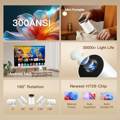 [2026 Upgraded] Mini Projector 4K Supported, Built-in App, Android TV OS X1 - color: White