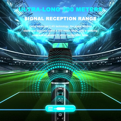 BOMGE Wireless Microphone, Professional Dual Handheld Rechargeable Wireless Microphones, 656FT Range Receiving, Less Latency Karaoke Microphone for Singing, Speech, Party (G86-2ch)