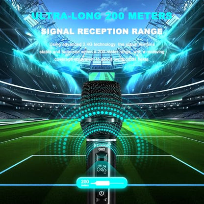 BOMGE Wireless Microphone, Professional Dual Handheld Rechargeable Wireless Microphones, 656FT Range Receiving, Less Latency Karaoke Microphone for Singing, Speech, Party (G86-2ch)